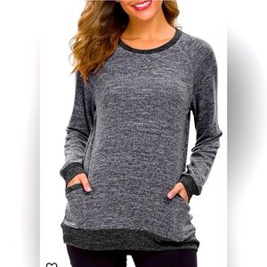 AUSELILY Women's Long Sleeve Round Neck Casual Tunic Top W/Pocket Size X-Large